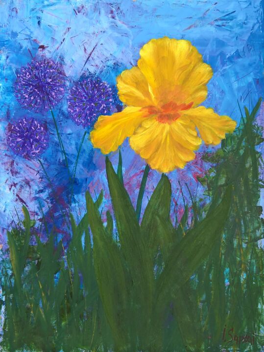 Painting titled "Painting of iris fl…" by Iryna Sapsai, Original Artwork, Oil