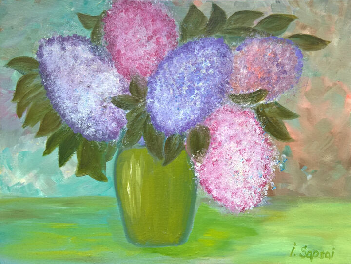 Painting titled "Lilacs flowers oil…" by Iryna Sapsai, Original Artwork, Oil