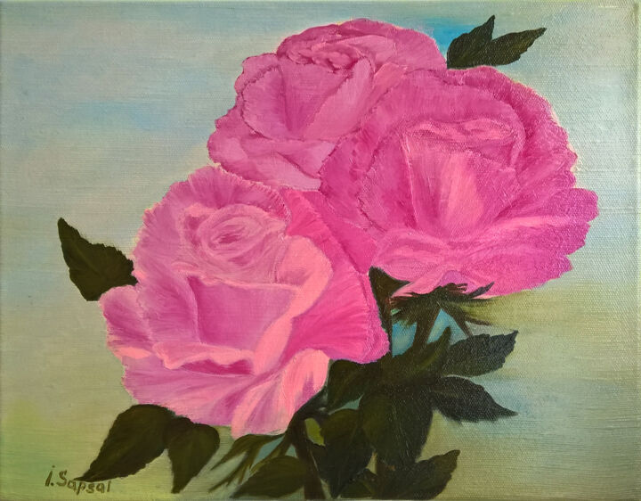 Painting titled "Pink rose canvas ar…" by Iryna Sapsai, Original Artwork, Oil