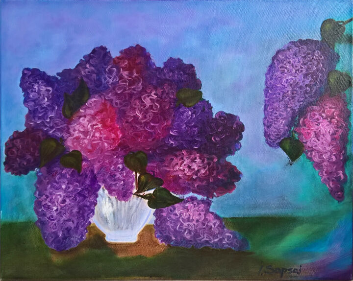 Painting titled "Lilac flower canvas…" by Iryna Sapsai, Original Artwork, Oil