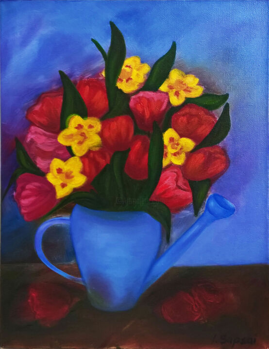Painting titled "Still life with tul…" by Iryna Sapsai, Original Artwork, Oil