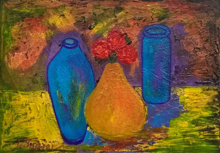 Pintura titulada "Abstract flower vas…" por Iryna Sapsai, Obra de arte original, Acrílico