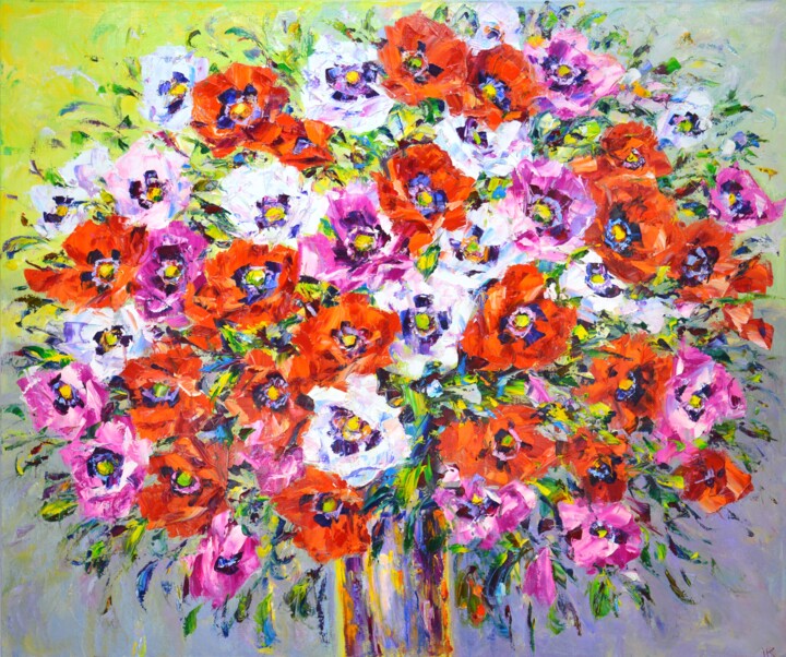 Картина под названием "Poppies." - Iryna Kastsova, Подлинное произведение искусства, Масло Установлен на Деревянная рама для…