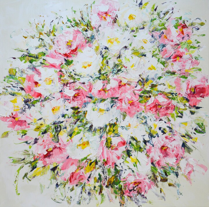 绘画 标题为“Flowers. Pink and w…” 由Iryna Kastsova, 原创艺术品, 丙烯 安装在木质担架架上