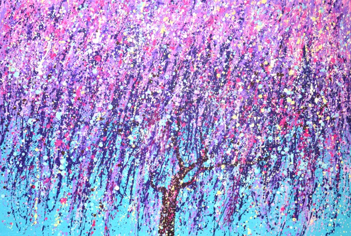 Ζωγραφική με τίτλο "Blooming purple tre…" από Iryna Kastsova, Αυθεντικά έργα τέχνης, Ακρυλικό Τοποθετήθηκε στο Ξύλινο φορείο…