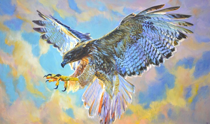 Pintura intitulada "Eagle." por Iryna Kastsova, Obras de arte originais, Óleo Montado em Armação em madeira