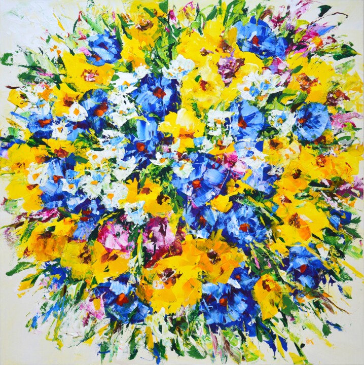 Картина под названием "Flowers. Summer" - Iryna Kastsova, Подлинное произведение искусства, Акрил Установлен на Деревянная р…