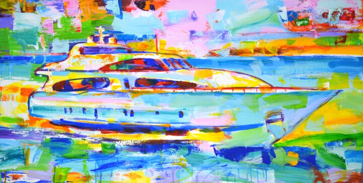 Pintura titulada "Yacht. Expression." por Iryna Kastsova, Obra de arte original, Acrílico Montado en Bastidor de camilla de…