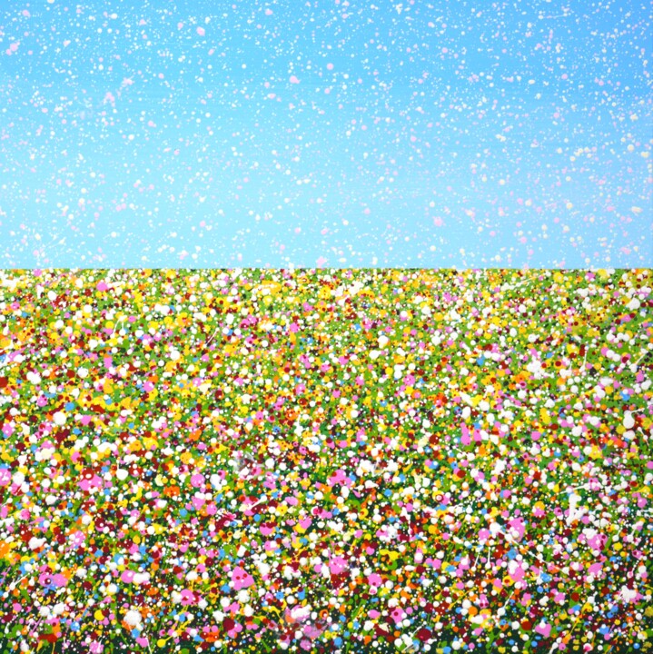 「Summer. Flower fiel…」というタイトルの絵画 Iryna Kastsovaによって, オリジナルのアートワーク, アクリル ウッドストレッチャーフレームにマウント