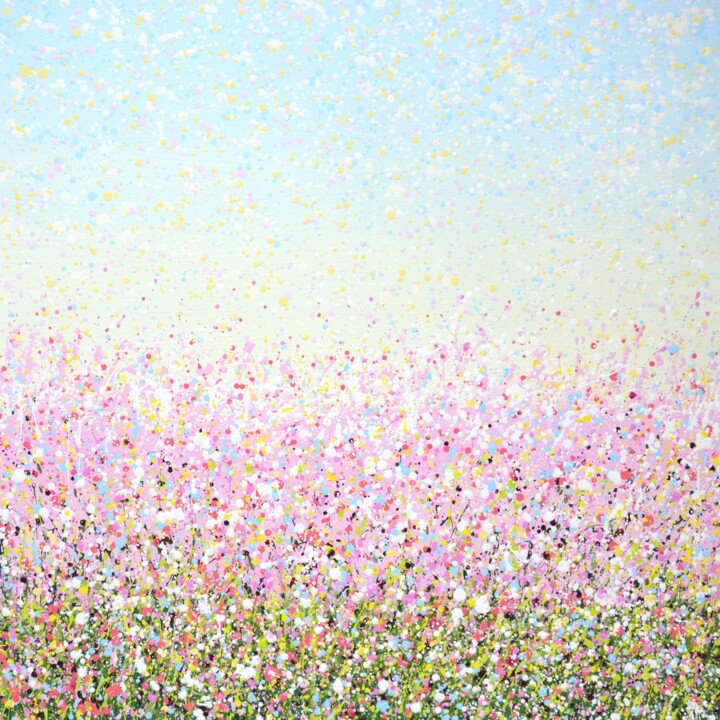 Картина под названием "Pale pink field." - Iryna Kastsova, Подлинное произведение искусства, Акрил Установлен на Деревянная…