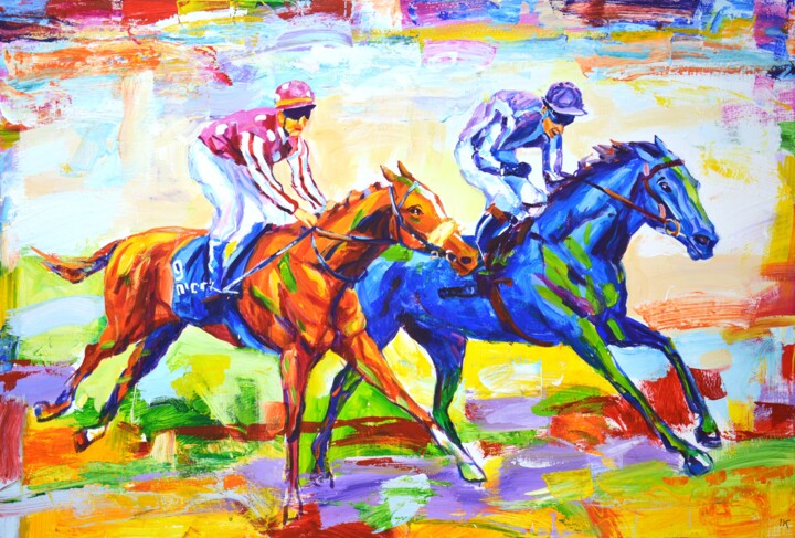 Painting titled "Faster, horses!" by Iryna Kastsova, Original Artwork, Acrylic Mounted on Wood Stretcher frame
