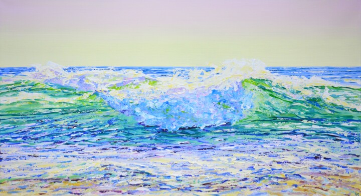 Картина под названием "Ocean waves 3." - Iryna Kastsova, Подлинное произведение искусства, Акрил Установлен на Деревянная ра…