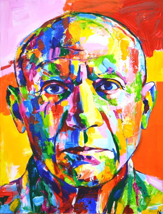Painting titled "Pablo Picasso" by Iryna Kastsova, Original Artwork, Acrylic Mounted on Wood Stretcher frame