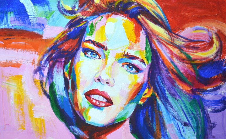 Painting titled "Natalia Vodianova" by Iryna Kastsova, Original Artwork, Acrylic Mounted on Wood Stretcher frame