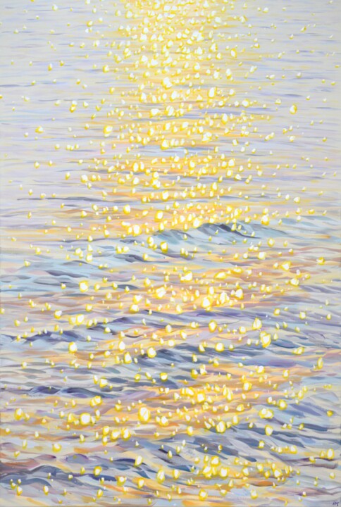 Painting titled "Shimmering water." by Iryna Kastsova, Original Artwork, Acrylic Mounted on Wood Stretcher frame