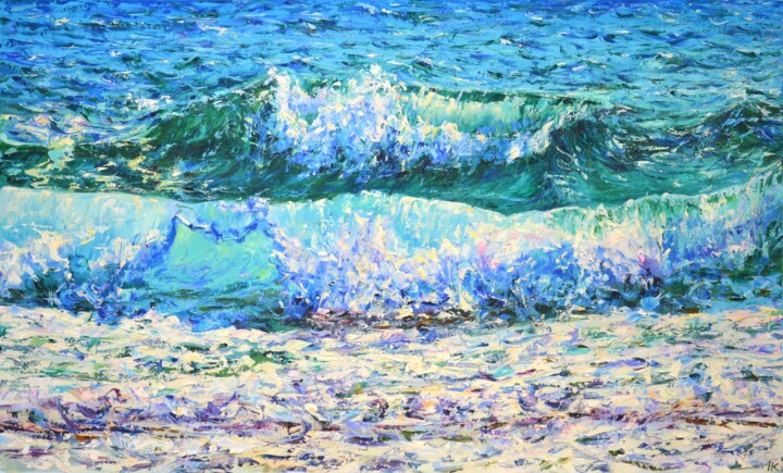 Painting titled "Waves 6." by Iryna Kastsova, Original Artwork, Oil Mounted on Wood Stretcher frame