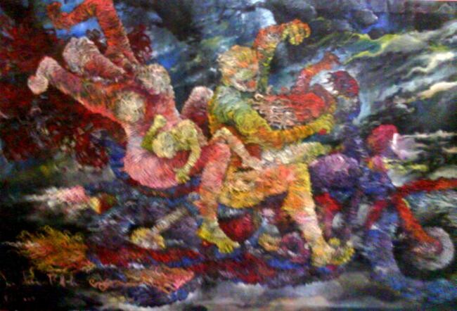 Peinture intitulée "motorofam" par Isa Ashiem Billah, Œuvre d'art originale, Huile