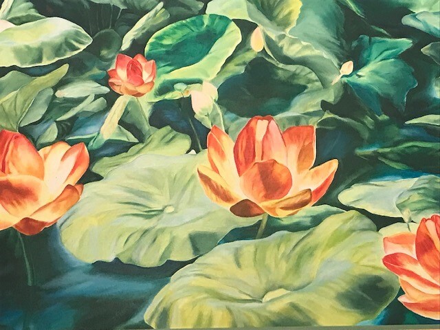 Картина под названием "fleurs de nénuphars" - Isabelle Seguin, Подлинное произведение искусства, Акрил Установлен на Деревян…
