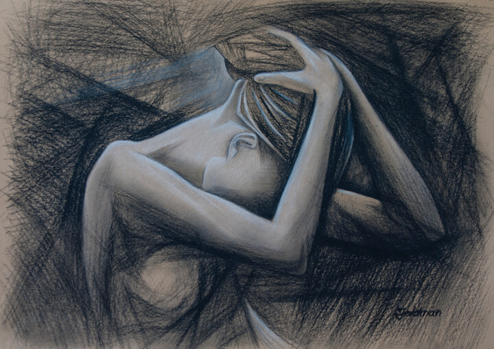 Drawing titled "Akt 001" by Isaac Feldman, Original Artwork, Charcoal