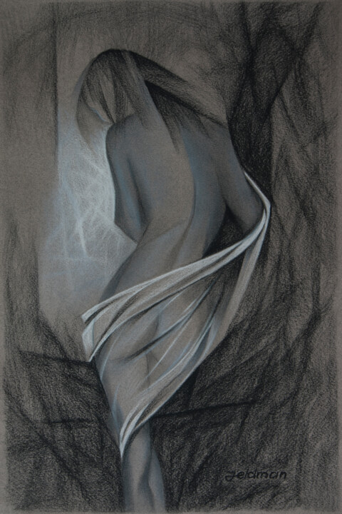 「Akt 004」というタイトルの描画 Isaac Feldmanによって, オリジナルのアートワーク, 木炭