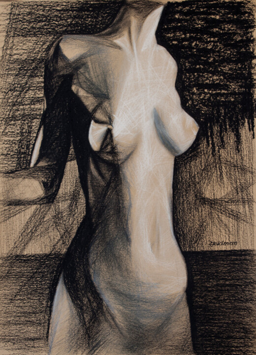 Drawing titled "Akt 015" by Isaac Feldman, Original Artwork, Charcoal