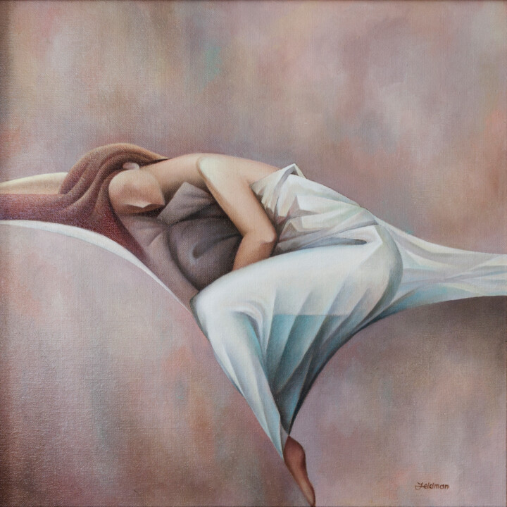 Painting titled "Sleeping muse" by Isaac Feldman, Original Artwork, Oil Mounted on Wood Stretcher frame