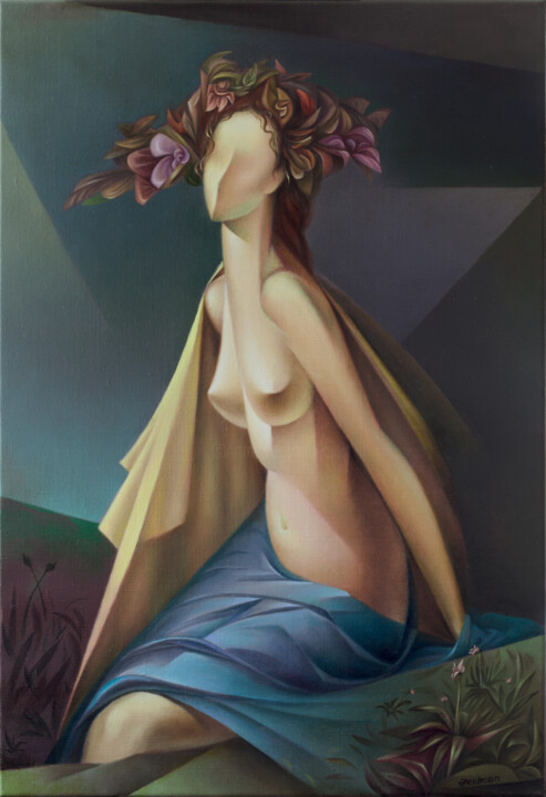 Painting titled "Flora" by Isaac Feldman, Original Artwork, Oil Mounted on Wood Stretcher frame