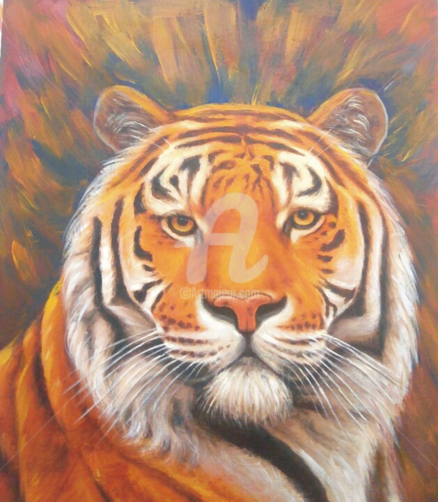 Painting titled "Tiger Eye" by Isaac Opoku Badu, Original Artwork, Acrylic