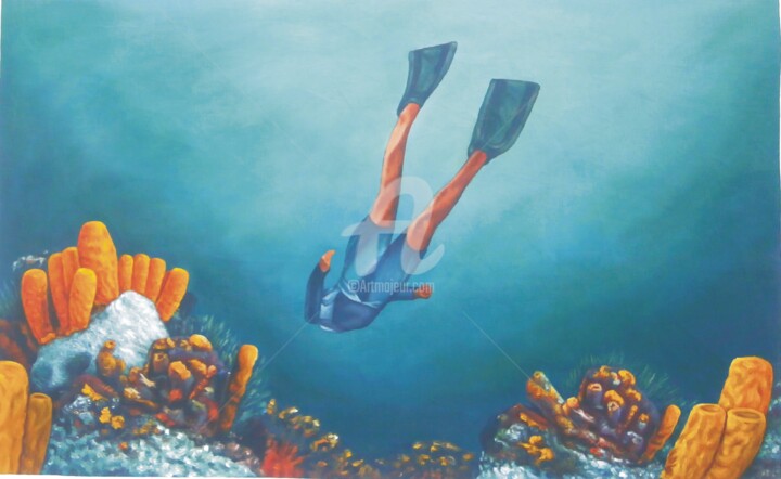 Pittura intitolato "Dive with me" da Isaac Opoku Badu, Opera d'arte originale, Acrilico