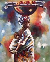 Картина под названием "MOTHER AND CHILD" - Isaac Opoku Badu, Подлинное произведение искусства, Масло