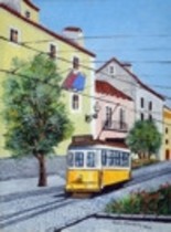 Painting titled "Eléctrico" by Isabel Alfarrobinha, Original Artwork