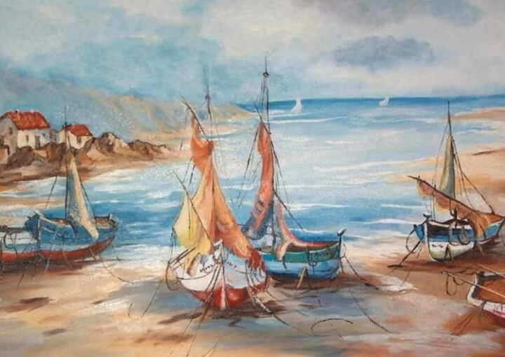 Pintura intitulada "Enseada" por Isabel Alfarrobinha, Obras de arte originais, Óleo