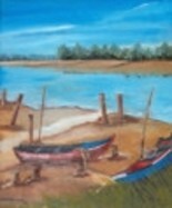 Ζωγραφική με τίτλο "Barcos no Rio  Sado" από Isabel Alfarrobinha, Αυθεντικά έργα τέχνης