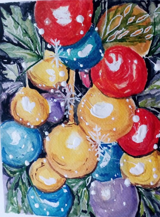 Painting titled "BOLAS" by Isabel Alfarrobinha, Original Artwork, Watercolor