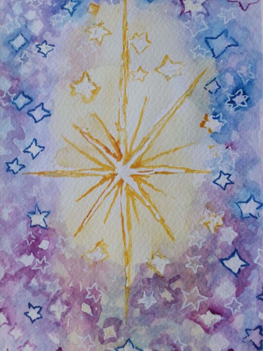 Pittura intitolato "chuva-estrelas.jpg" da Isabel Alfarrobinha, Opera d'arte originale, Acquarello