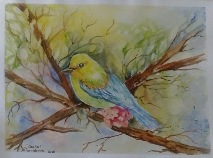 Pittura intitolato "Pássaro / Bird" da Isabel Alfarrobinha, Opera d'arte originale, Acquarello