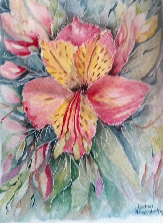 Painting titled "Alastromeria" by Isabel Alfarrobinha, Original Artwork, Watercolor