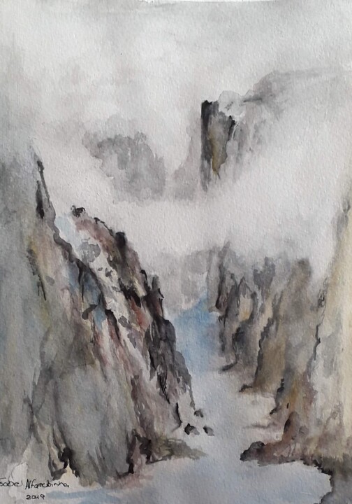 Pintura titulada "Nevoeiro" por Isabel Alfarrobinha, Obra de arte original, Acuarela