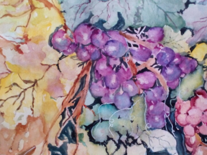 Pittura intitolato "Uvas I" da Isabel Alfarrobinha, Opera d'arte originale, Acquarello