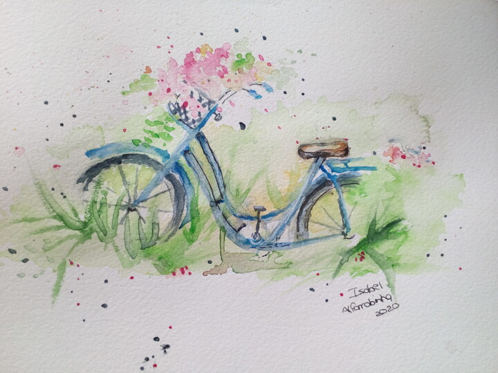 Pittura intitolato "Bicicleta" da Isabel Alfarrobinha, Opera d'arte originale, Acquarello