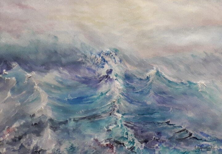 Pittura intitolato "Mar Revolto" da Isabel Alfarrobinha, Opera d'arte originale, Acquarello