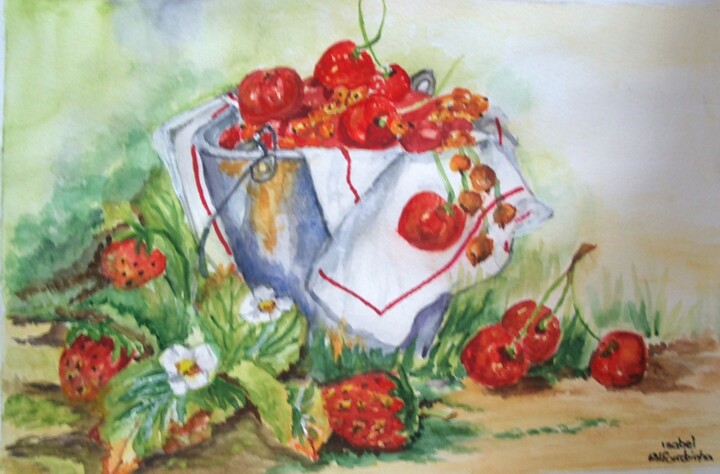 Pintura intitulada "frutos-vermelhos.jpg" por Isabel Alfarrobinha, Obras de arte originais, Aquarela