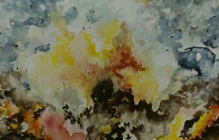 Painting titled "Cosmos" by Isabel Alfarrobinha, Original Artwork, Watercolor