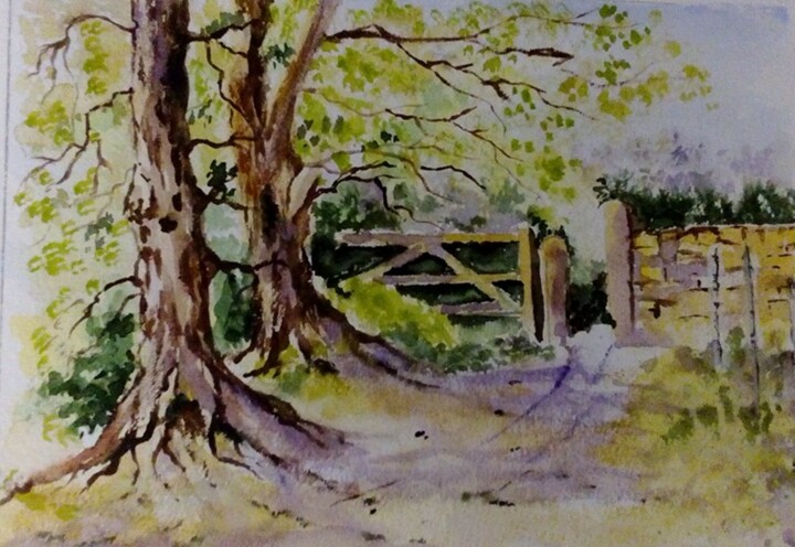 Painting titled "O caminho" by Isabel Alfarrobinha, Original Artwork, Watercolor