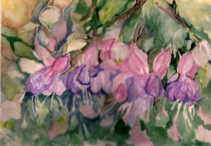 Painting titled "brincos-de-princesa" by Isabel Alfarrobinha, Original Artwork, Watercolor