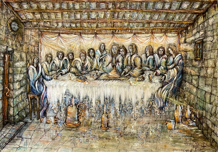 Painting titled "The Last Supper" by Isabel Ferrer, Original Artwork, Watercolor
