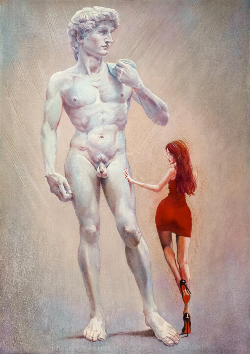 Картина под названием "David - Le Géant de…" - Isabel Mahe, Подлинное произведение искусства, Масло Установлен на Деревянная…
