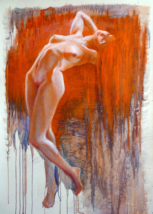 Peinture intitulée "Mécanique orange" par Isabel Mahe, Œuvre d'art originale, Huile