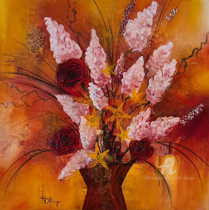 绘画 标题为“Roses et Lilas n342” 由Isabel Ollange, 原创艺术品, 油 安装在artwork_cat.上