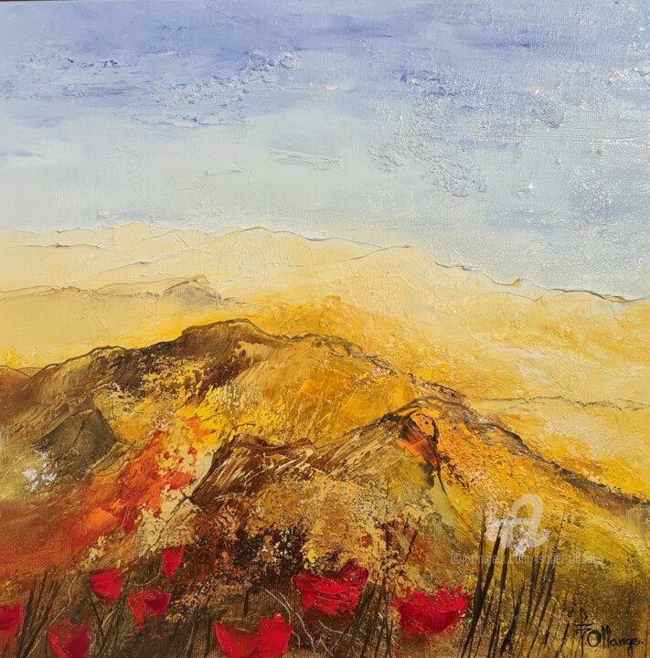 Painting titled "COQUELICOTS ABSTRAI…" by Isabel Ollange, Original Artwork, Oil